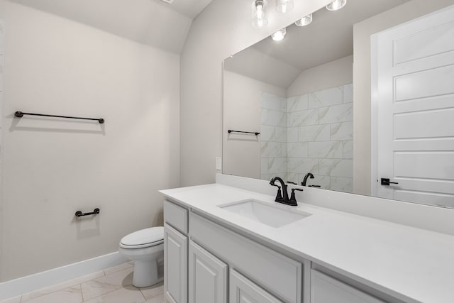 2201 Crystal Palace Blvd, Alvarado, TX 76009 - bathroom with toilet, marble finish floor, vanity, baseboards, and tiled shower