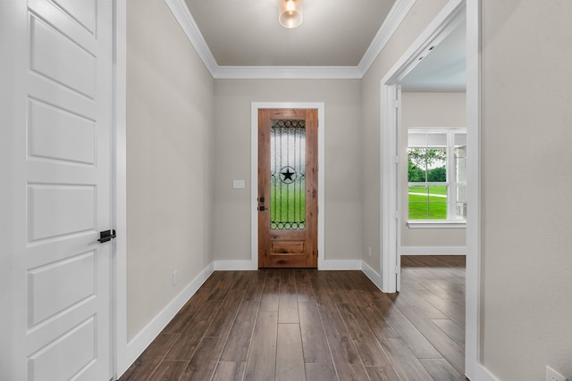 2201 Crystal Palace Blvd, Alvarado, TX 76009 - entryway featuring baseboards, ornamental molding, and dark wood finished floors
