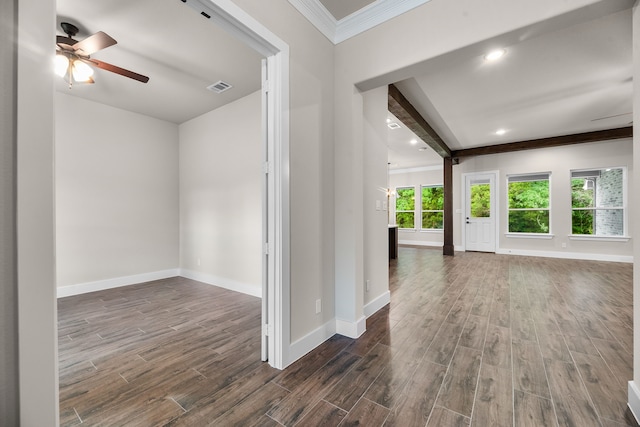 2201 Crystal Palace Blvd, Alvarado, TX 76009 - unfurnished room featuring dark wood-style flooring, baseboards, and ceiling fan