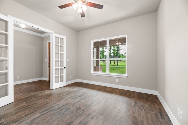 2201 Crystal Palace Blvd, Alvarado, TX 76009 - empty room with wood finished floors, baseboards, french doors, and a ceiling fan