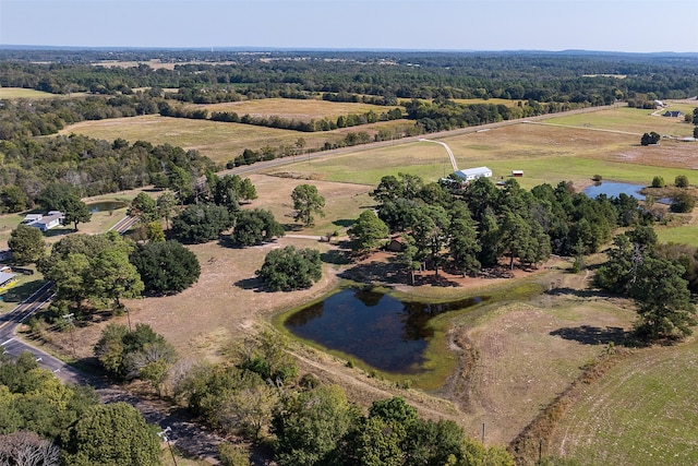 aerial view with a water view and a rural view