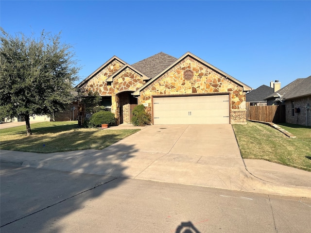 view of front of house with a front lawn and a garage