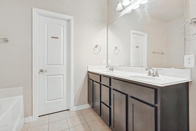 bathroom featuring tile patterned floors, vanity, and a bath