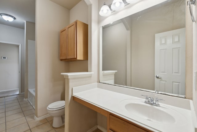 full bathroom with vanity, tile patterned floors, toilet, and shower / bath combination