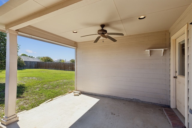 view of patio / terrace featuring ceiling fan