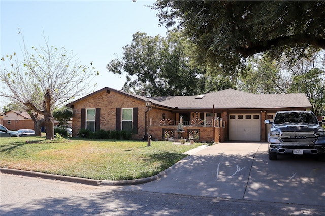 ranch-style house with a front lawn and a garage