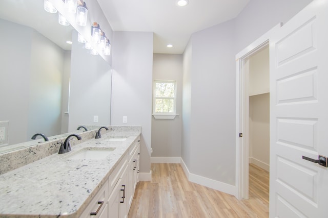 bathroom with hardwood / wood-style flooring and vanity