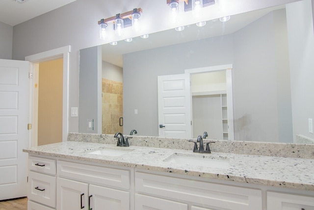 bathroom featuring vanity and a shower with shower door