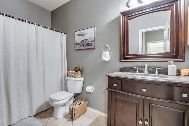 bathroom featuring vanity, toilet, and tile patterned flooring