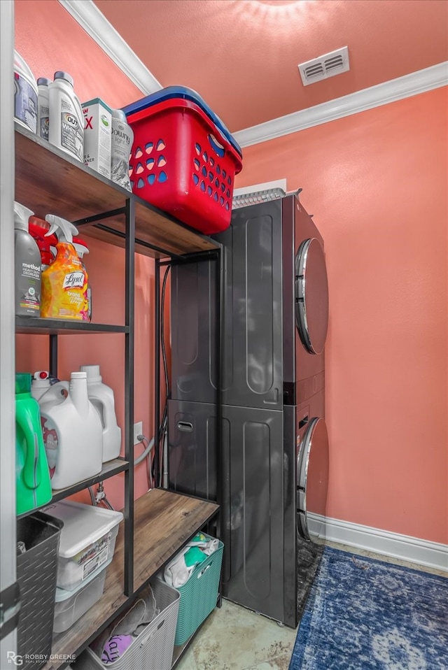 storage featuring stacked washer / drying machine