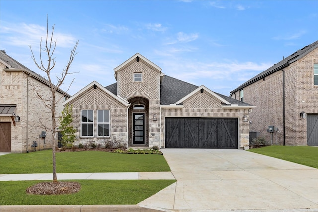 view of front of house with a garage and a front yard