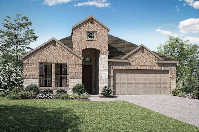 view of front of home featuring a garage and a front yard