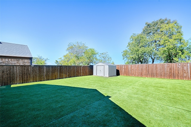 view of yard with a storage shed