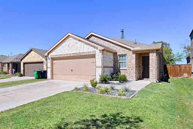 view of front facade with a front yard and a garage