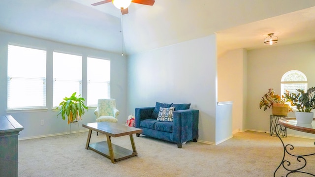 bedroom with multiple windows, carpet flooring, and ceiling fan