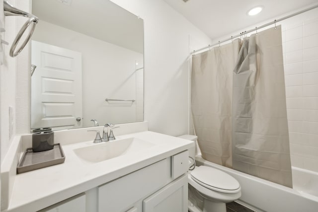 4707 Pin Oak Ct, Aubrey, TX 76227 - bathroom featuring toilet, recessed lighting, shower / bath combo, and vanity