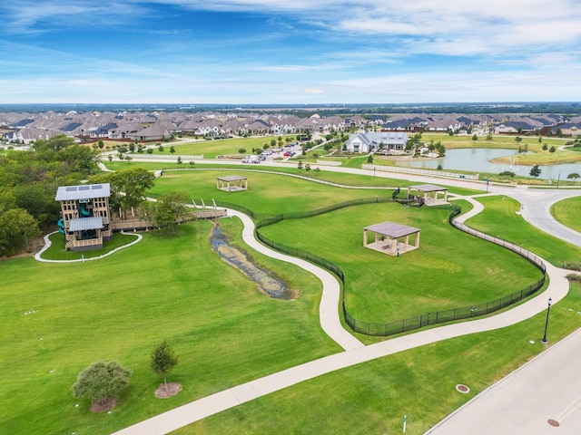 aerial view featuring a water view