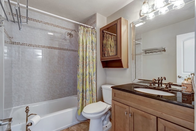 full bathroom featuring vanity, toilet, and shower / tub combo with curtain