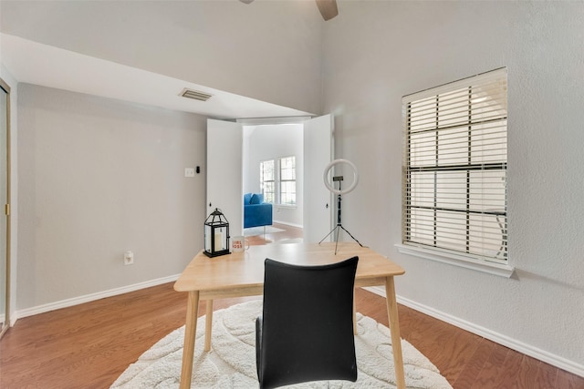 home office with light wood-type flooring