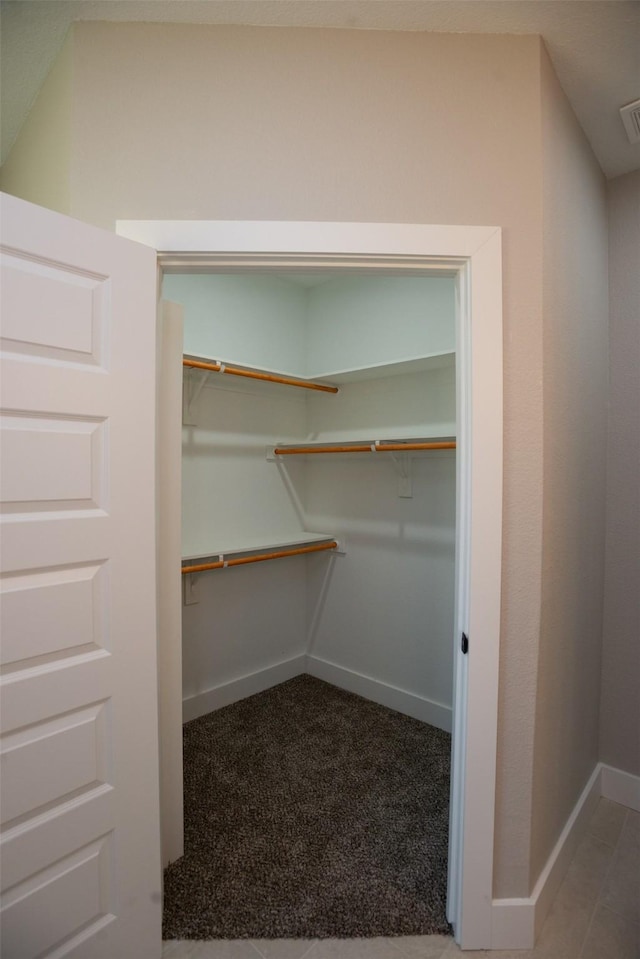 walk in closet with carpet