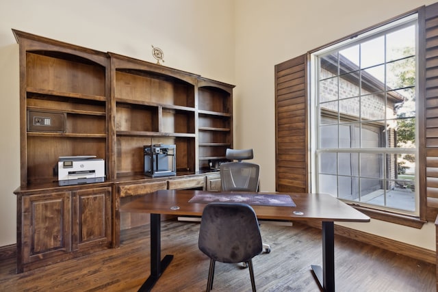 office area with dark wood-type flooring