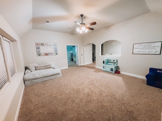 interior space featuring ceiling fan