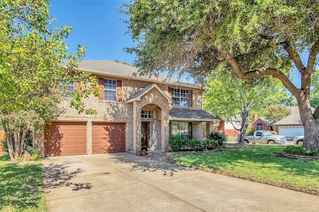 view of front of home featuring a front lawn and a garage