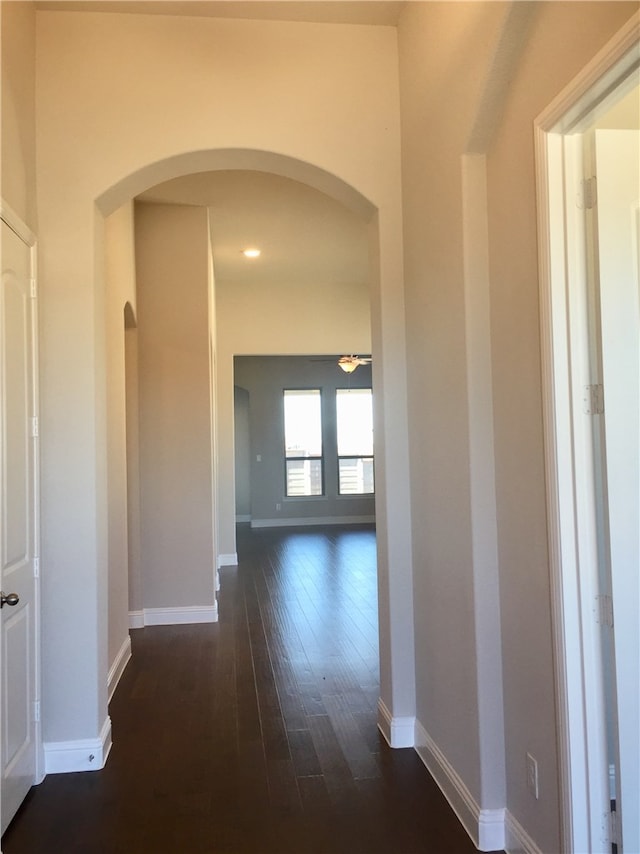 hallway with dark hardwood / wood-style floors