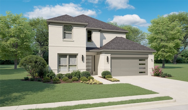 view of front facade featuring a garage and a front lawn