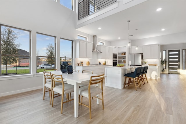 dining space with light hardwood / wood-style flooring