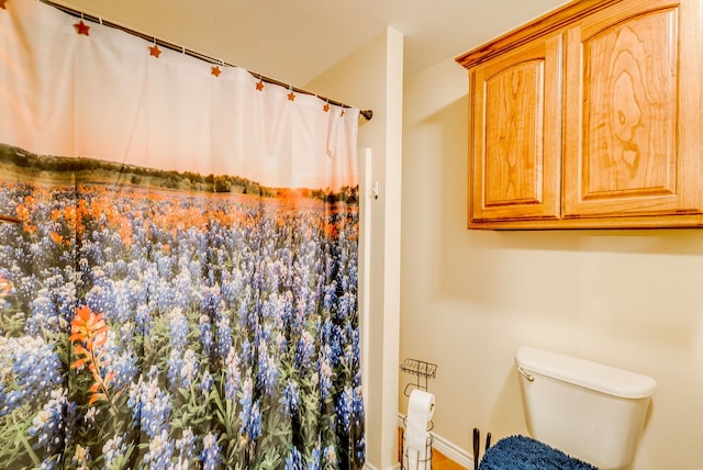 565 Turkey Ridge Rd, Stephenville, TX 76401 - full bath with toilet, a shower with shower curtain, and baseboards