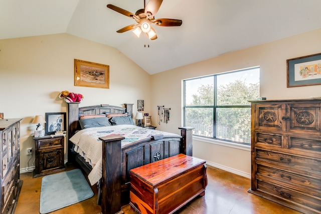 565 Turkey Ridge Rd, Stephenville, TX 76401 - bedroom featuring vaulted ceiling, baseboards, and ceiling fan