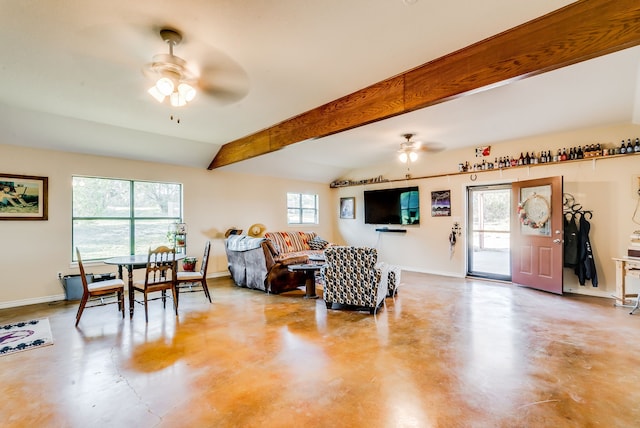 565 Turkey Ridge Rd, Stephenville, TX 76401 - living room with ceiling fan, finished concrete floors, and baseboards