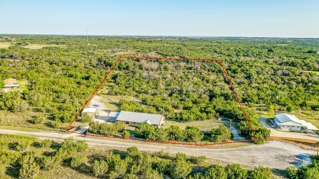 565 Turkey Ridge Rd, Stephenville, TX 76401 - aerial overview of property's location featuring a forest and property parcel outlined