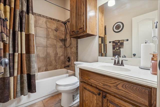 full bathroom with toilet, tile patterned flooring, vanity, and shower / tub combo