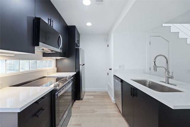 kitchen featuring sink, light wood-type flooring, and stainless steel appliances