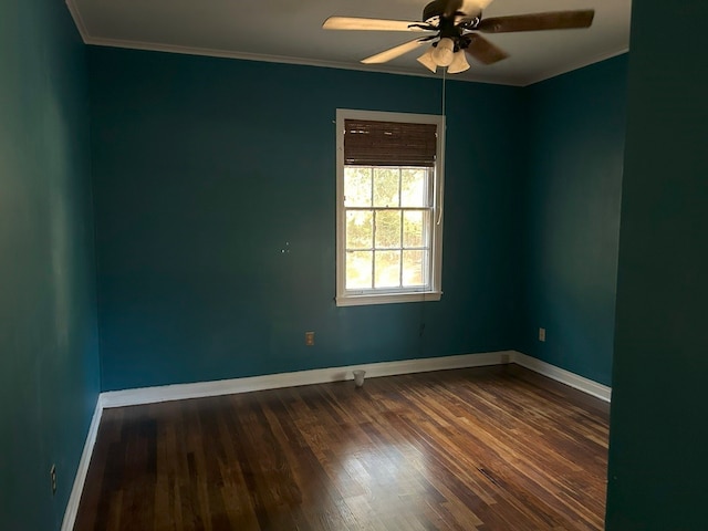 unfurnished room with hardwood / wood-style floors, ceiling fan, and crown molding