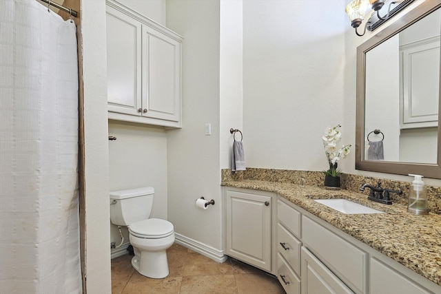 bathroom with tile patterned flooring, vanity, and toilet