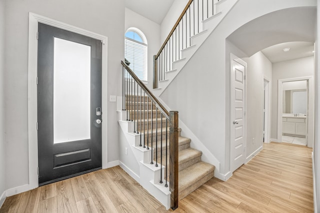 foyer with light wood-type flooring