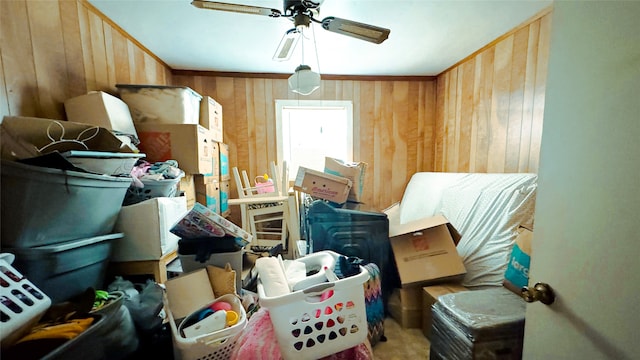 storage room featuring ceiling fan