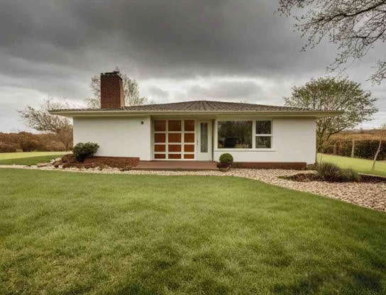 rear view of house featuring a lawn