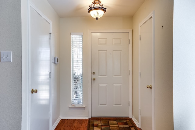 foyer entrance featuring a healthy amount of sunlight and dark hardwood / wood-style floors