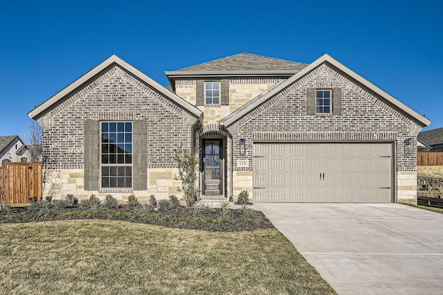 view of front property with a garage and a front lawn