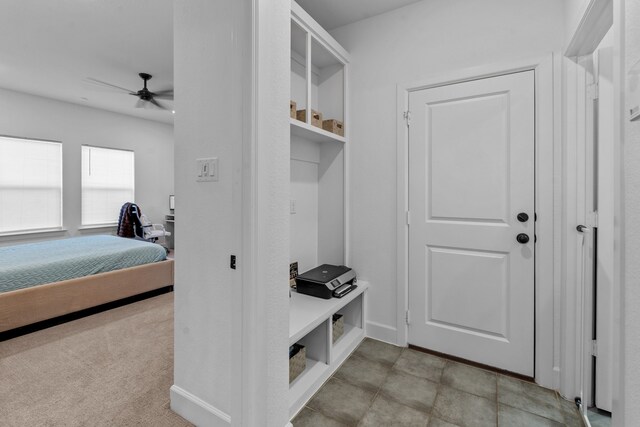 mudroom with ceiling fan