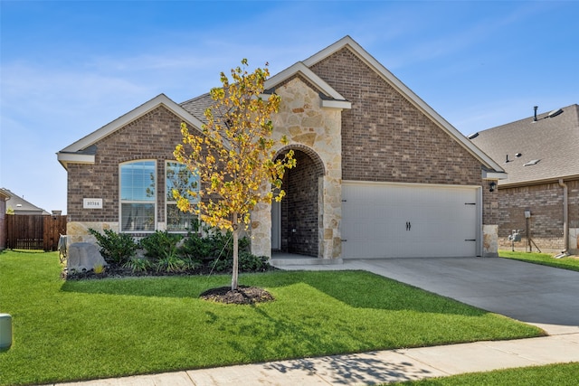 view of front of home featuring a front lawn and a garage