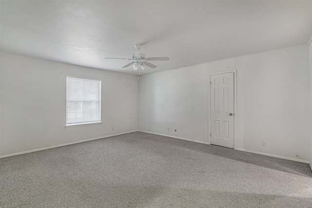 empty room with ceiling fan and carpet