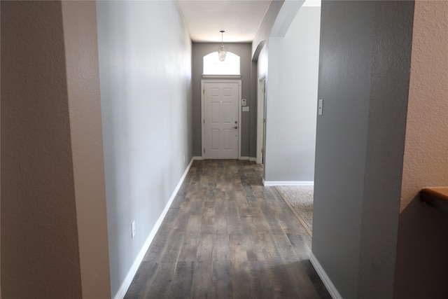 hall with dark hardwood / wood-style floors