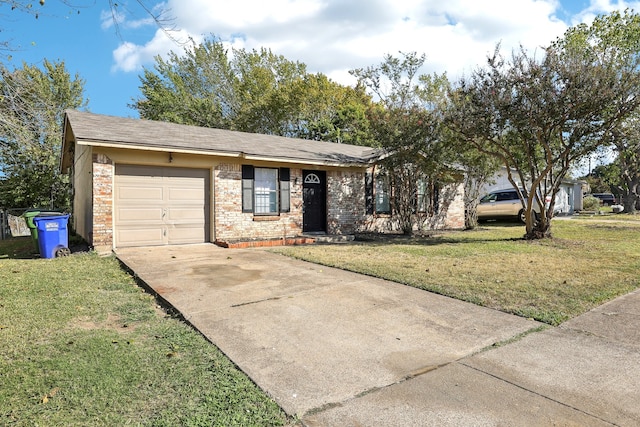 ranch-style home with a front yard and a garage