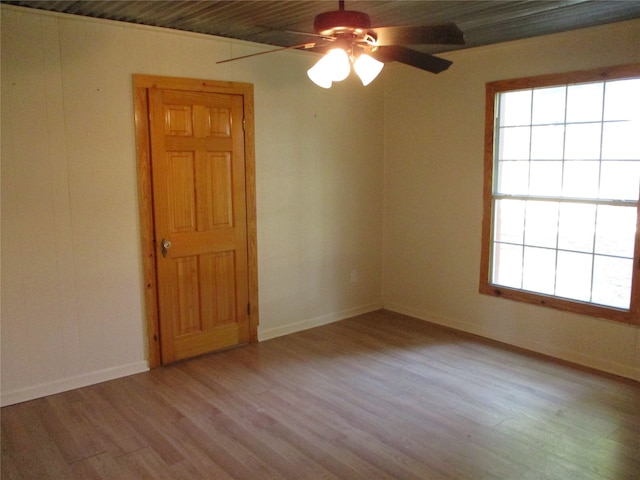 empty room featuring light hardwood / wood-style floors, a healthy amount of sunlight, and ceiling fan