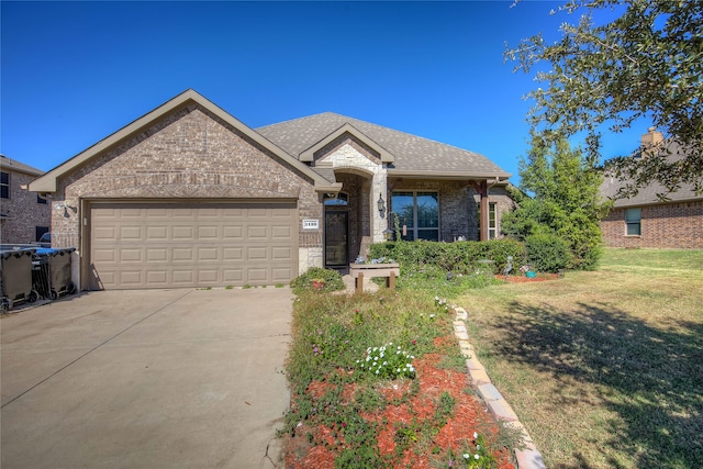 view of front facade featuring a garage and a front lawn